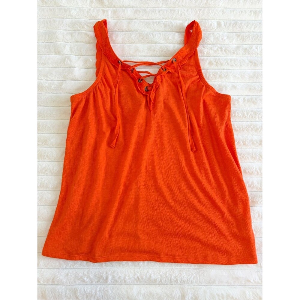 Cato Orange Lace-Up Vintage Feel Tank Top Lace Embroidered Summer Apparel